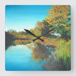 Floden Träd Fall Ligcape Fine Art Fyrkantig Klocka