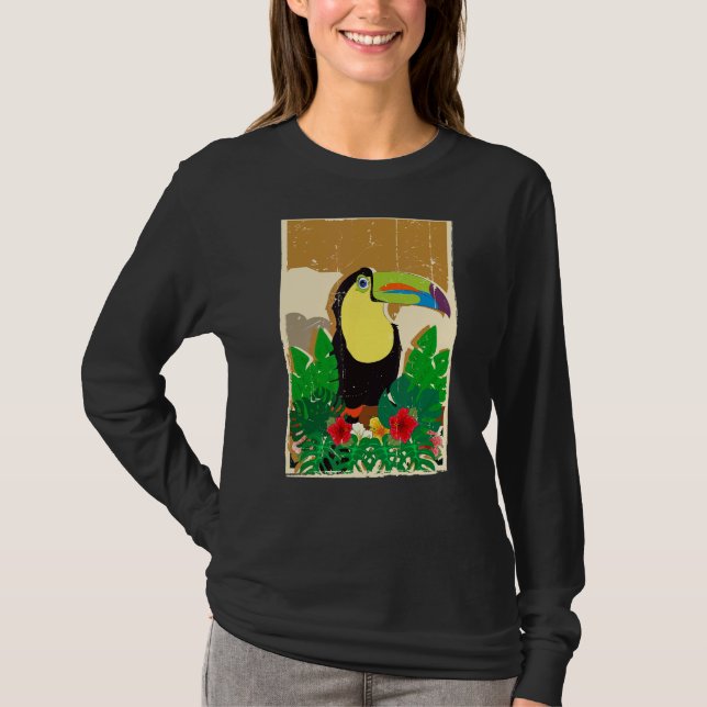 Flöden Tropiska fågelns Blommigt regnskogsdjur til T Shirt (Framsida)
