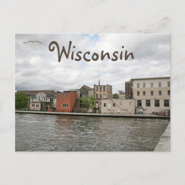 Floden Wisconsin i centrala Janesville och Sten Vykort (Framsida)
