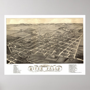 Floder Falls, WI Panoramic Karta - 1880 Poster