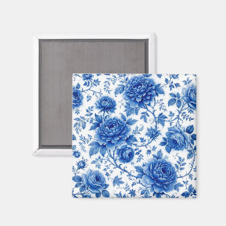 Flödesblå Blommor Rosor Peonier Koboltblå Vit Magnet
