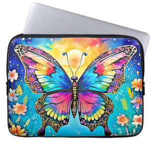 Flödesdesign för lysande Blommigt-fjäril Laptop Fodral