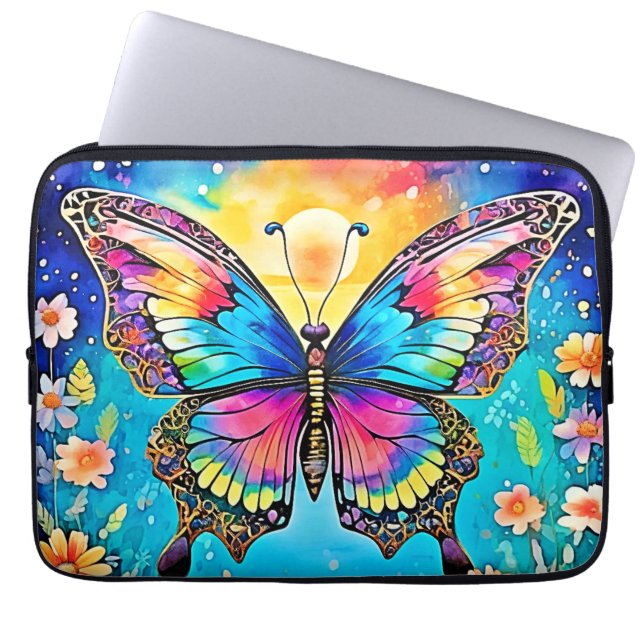 Flödesdesign för lysande Blommigt-fjäril Laptop Fodral (Framsidan)