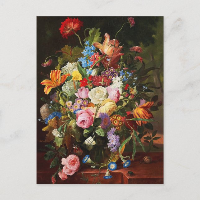 Flödesfri livslängd för Ro, tulpaner och nejlika Vykort (Framsida)