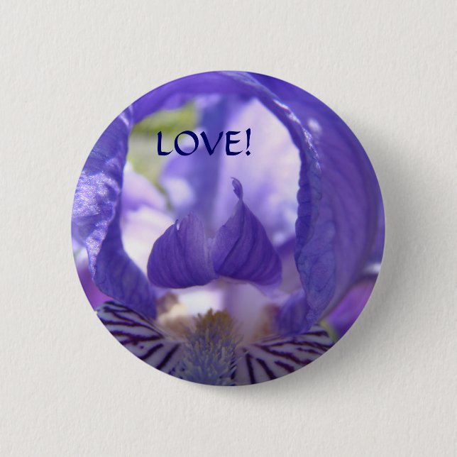 FLÖDESKNAPPAR KÄRLEK! Iris Flowers Button-gåva Knapp (Framsida)