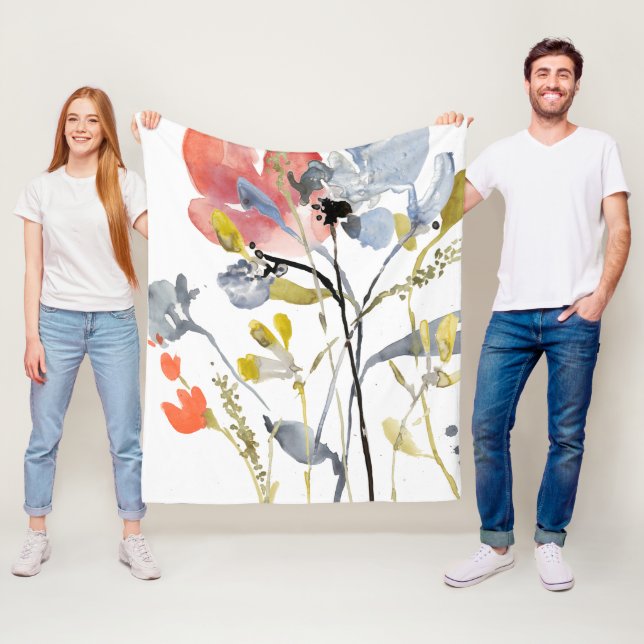 Flödesöverlagring - Pastellblommor med vattenfärg Fleecefilt (På plats)