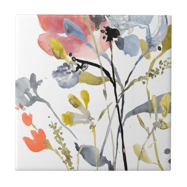 Flödesöverlagring - Pastellblommor med vattenfärg Kakelplatta (Framsidan)