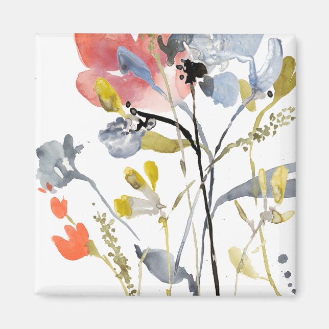 Flödesöverlagring - Pastellblommor med vattenfärg Magnet (Framsidan)