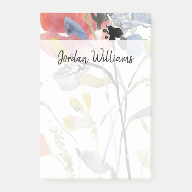 Flödesöverlagring - Pastellblommor med vattenfärg Post-it Block (Framsida)