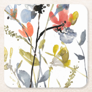 Flödesövertäckning - vattenfärgsblommor och vatten underlägg papper kvadrat