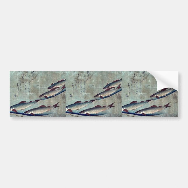 Flodforell (Ayu) vid Andō, Hiroshige Ukiyo-e. Bildekal (Framsidan)