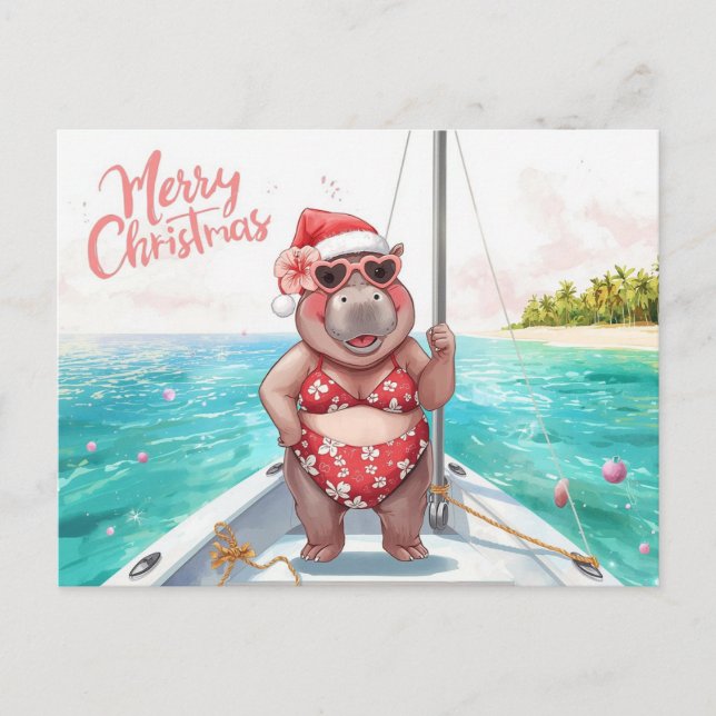 Flodhäst Bikini Jul Segling Helg Vykort (Framsida)