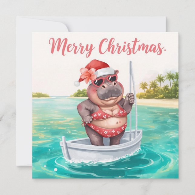 Flodhäst Bikini Jul Segling Julkort (Framsida)