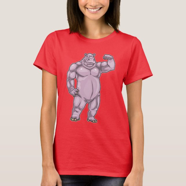 Flodhäst Bodybuilder Kroppsbyggande T Shirt (Framsida)