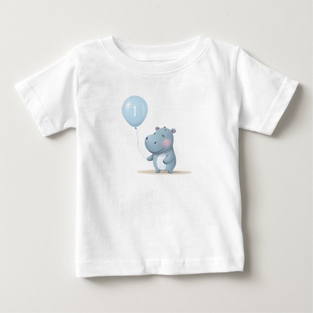 Flodhäst Födelsedag mjuk blå  T Shirt (Framsida)