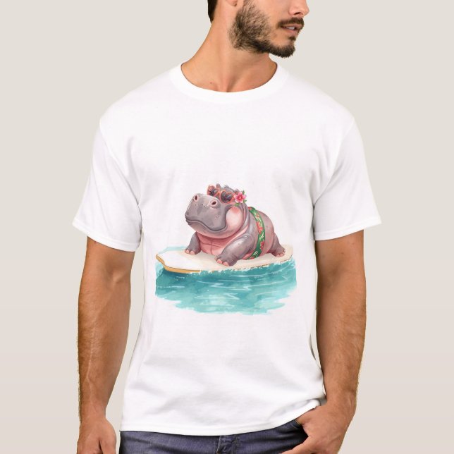 Flodhäst i bikini på surfbräda t shirt (Framsida)