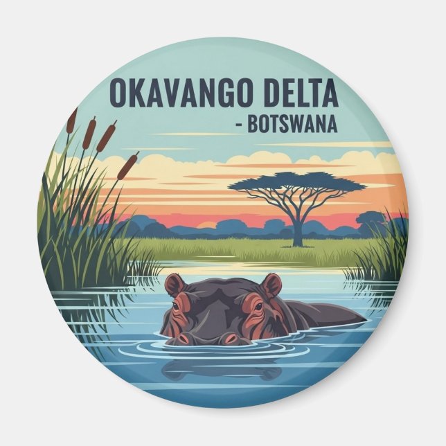 Flodhäst i Okavangodeltat Botswana Magnet (Framsidan)