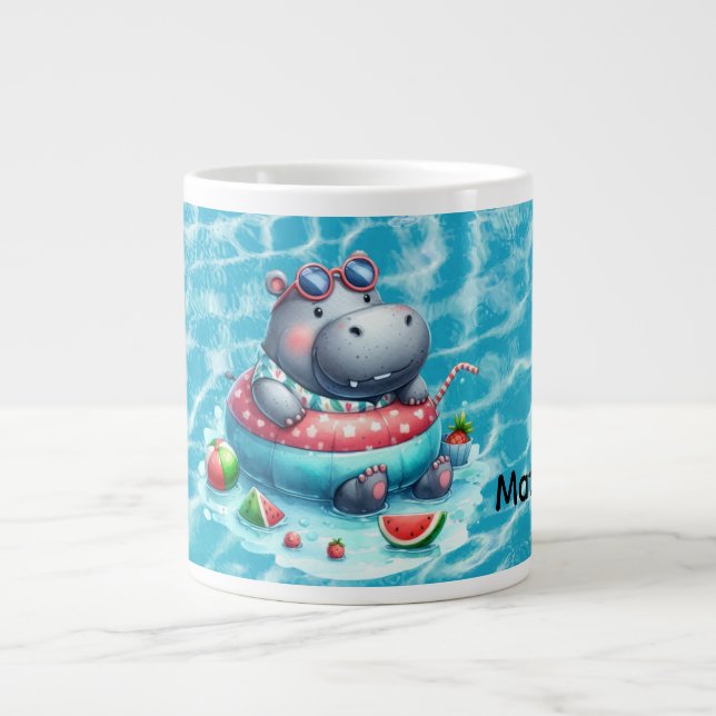 Flodhäst i poolen med namn jumbo mugg (Framsidan)