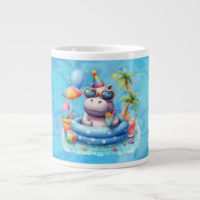Flodhäst i poolen med namn jumbo mugg (Framsidan)