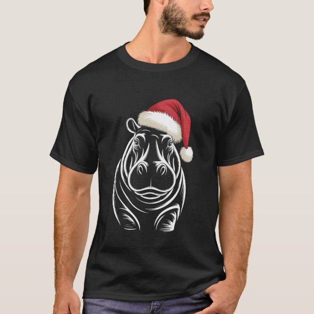 Flodhäst Jul Tomte Hatt Pyjamas Rolig Flodhäst T Shirt (Framsida)