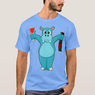 Flodhäst med glas vinflaska vin t shirt