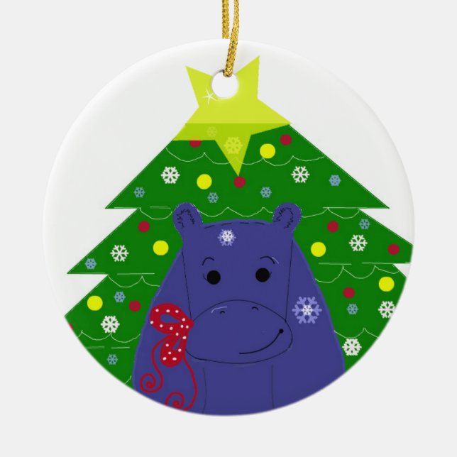 Flodhäst med julgran julgransprydnad keramik (Framsidan)