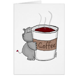 Flodhäst med kaffe hälsningskort