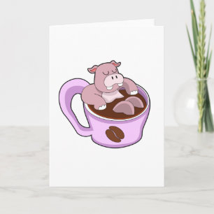 Flodhäst med kopp kaffe kort