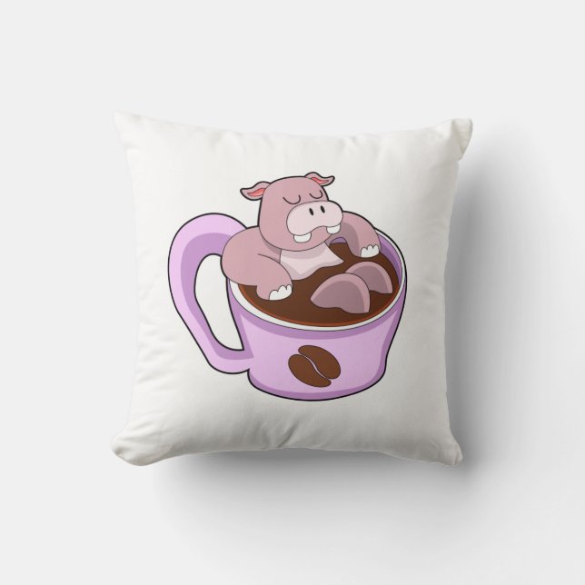 Flodhäst med kopp kaffe kudde (Framsida)