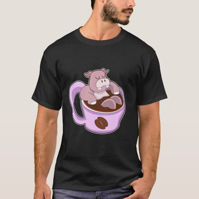 Flodhäst med kopp kaffe t shirt (Framsida)