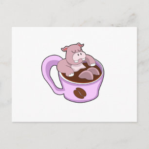 Flodhäst med kopp kaffe vykort