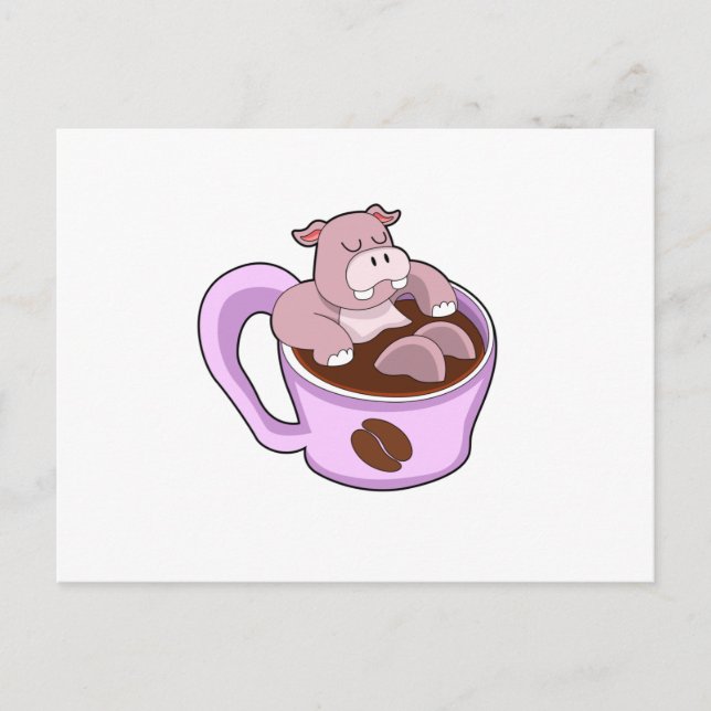 Flodhäst med kopp kaffe vykort (Framsida)