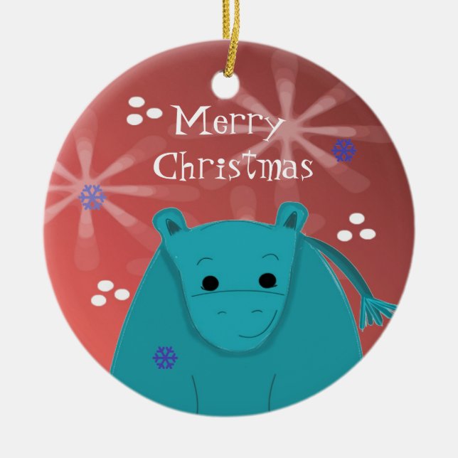 Flodhäst med snöflingedesign julgransprydnad keramik (Framsidan)