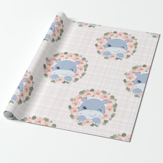 Flodhäst Och Blomma Tatuering Presentpapper (Utrullad)