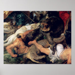Flodhäst- och krokodiljakt, c.1615-16 poster