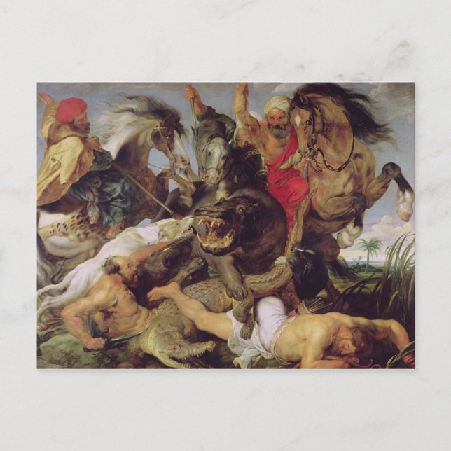 Flodhäst- och krokodiljakt, c.1615-16 vykort (Framsida)