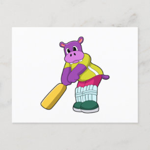 Flodhäst på Cricket med Cricketträ Vykort