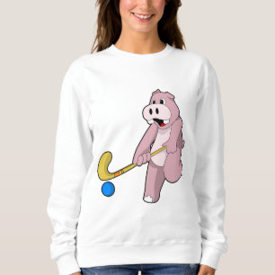 Flodhäst på hockey med hockeyklubba t shirt