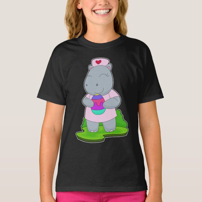 Flodhäst Påsk Sjuksköterska T Shirt (Framsida)
