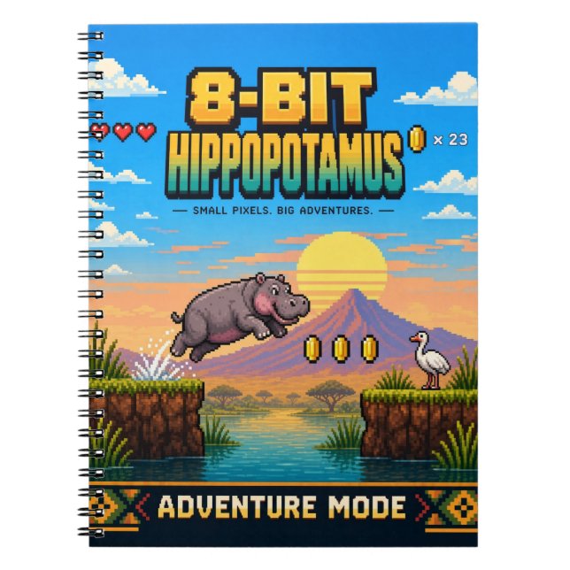 Flodhäst, Retro 8-Bit Pixelkonst Anteckningsbok (Framsidan)