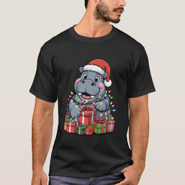 Flodhäst Santa Hatt Juldesign Rollig Anim T Shirt (Framsida)