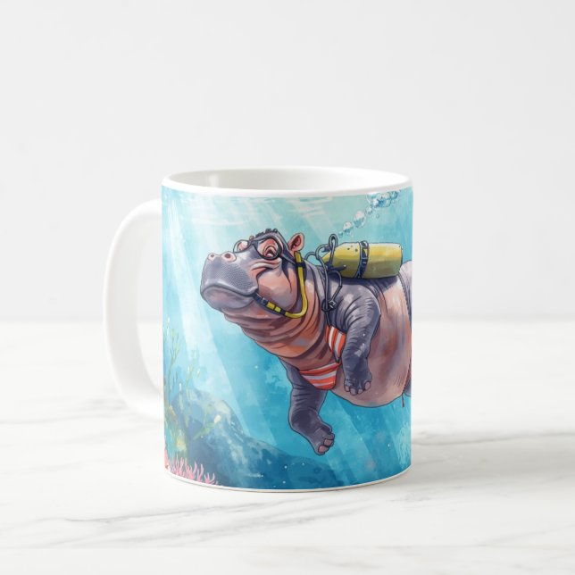 Flodhäst Scuba under vattnet Kaffemugg (Framsida vänster)