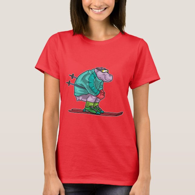 Flodhäst Skidåkare Skidbrillor Skida T Shirt (Framsida)