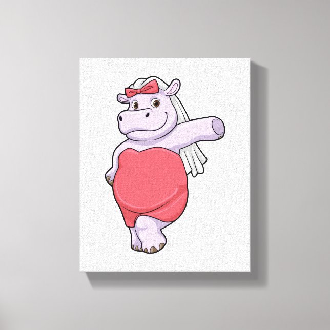 Flodhäst som brud med slöja och båge canvastryck (Framsida)