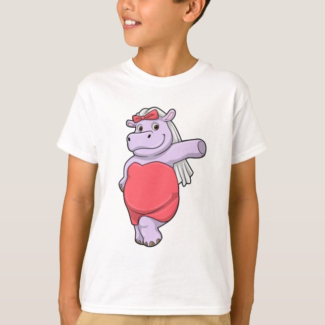 Flodhäst som brud med slöja och båge t shirt (Framsida)