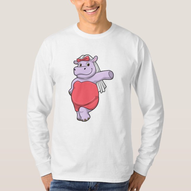Flodhäst som brud med slöja och båge t shirt (Framsida)
