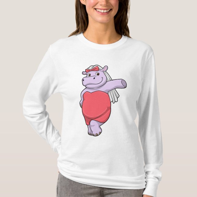 Flodhäst som brud med slöja och båge t shirt (Framsida)