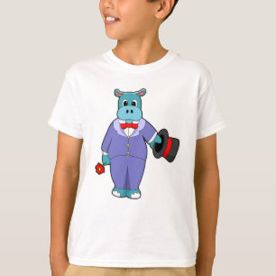 Flodhäst som brudgumme med kostym och ros t shirt
