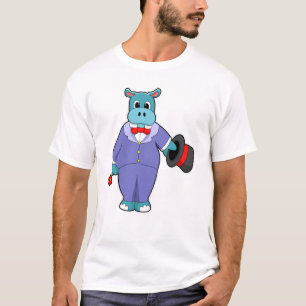 Flodhäst som brudgumme med kostym och ros t shirt