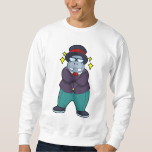 Flodhäst som brudgumme med kostym.PNG Lång Ärmad Tröja